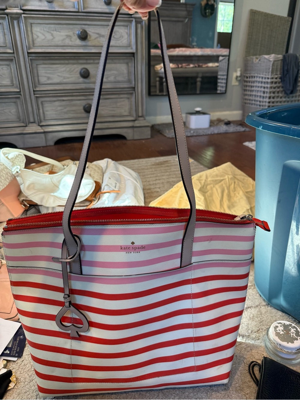 kate spade New York Red and White Striped Tote Bag
